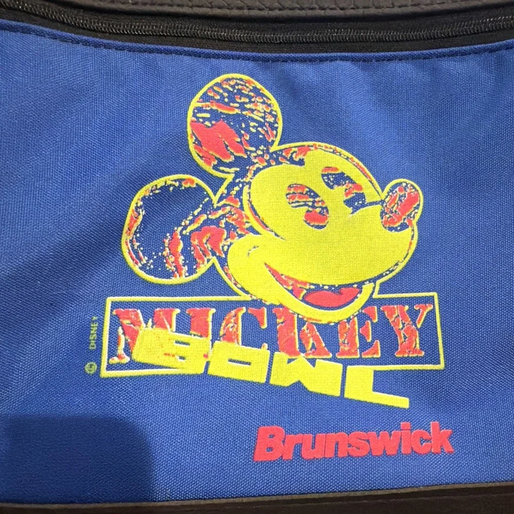 Vintage Mickey Bowl Mouse Brunswick Bowling Bag Blue Yellow Neon‎ 90s USA RARE